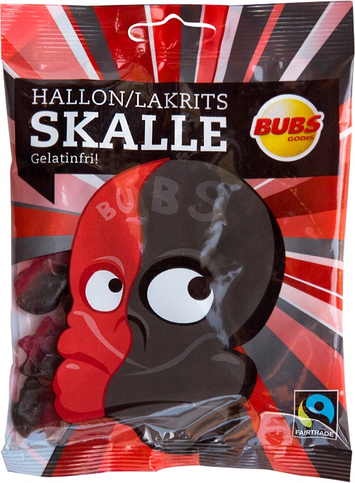 Bubs Hallonlakritsskalle 90g x 16st