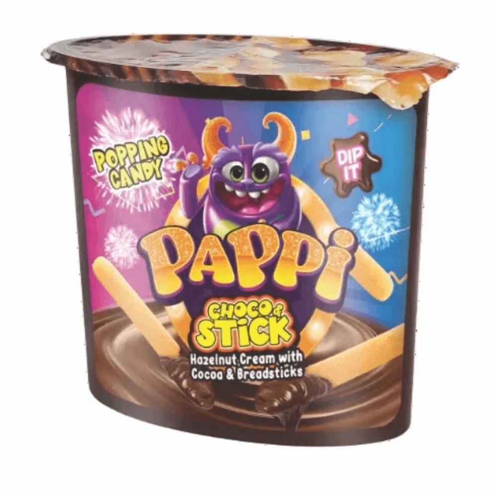 Pappi Choco & Sticks med poppande godis 55g(BF:2025-07-18)