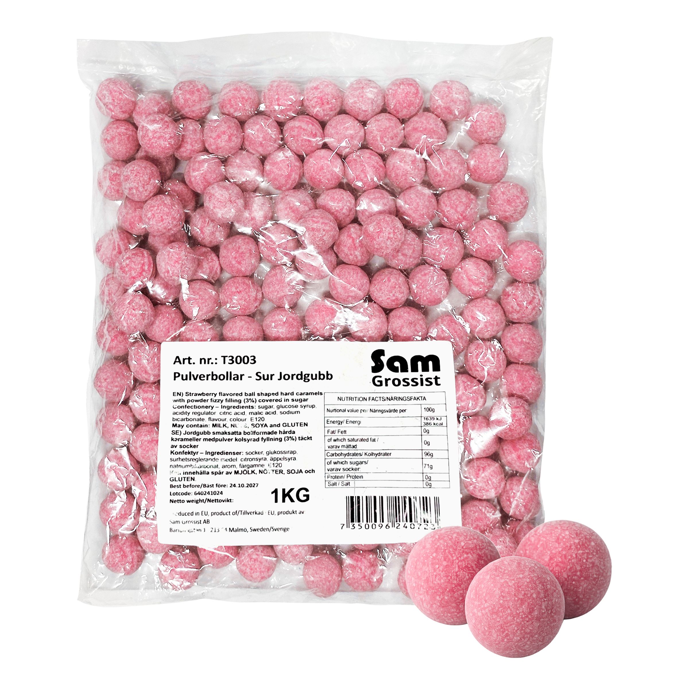 Pulverbollar Sur Jordgubb Storpack - 1 kg