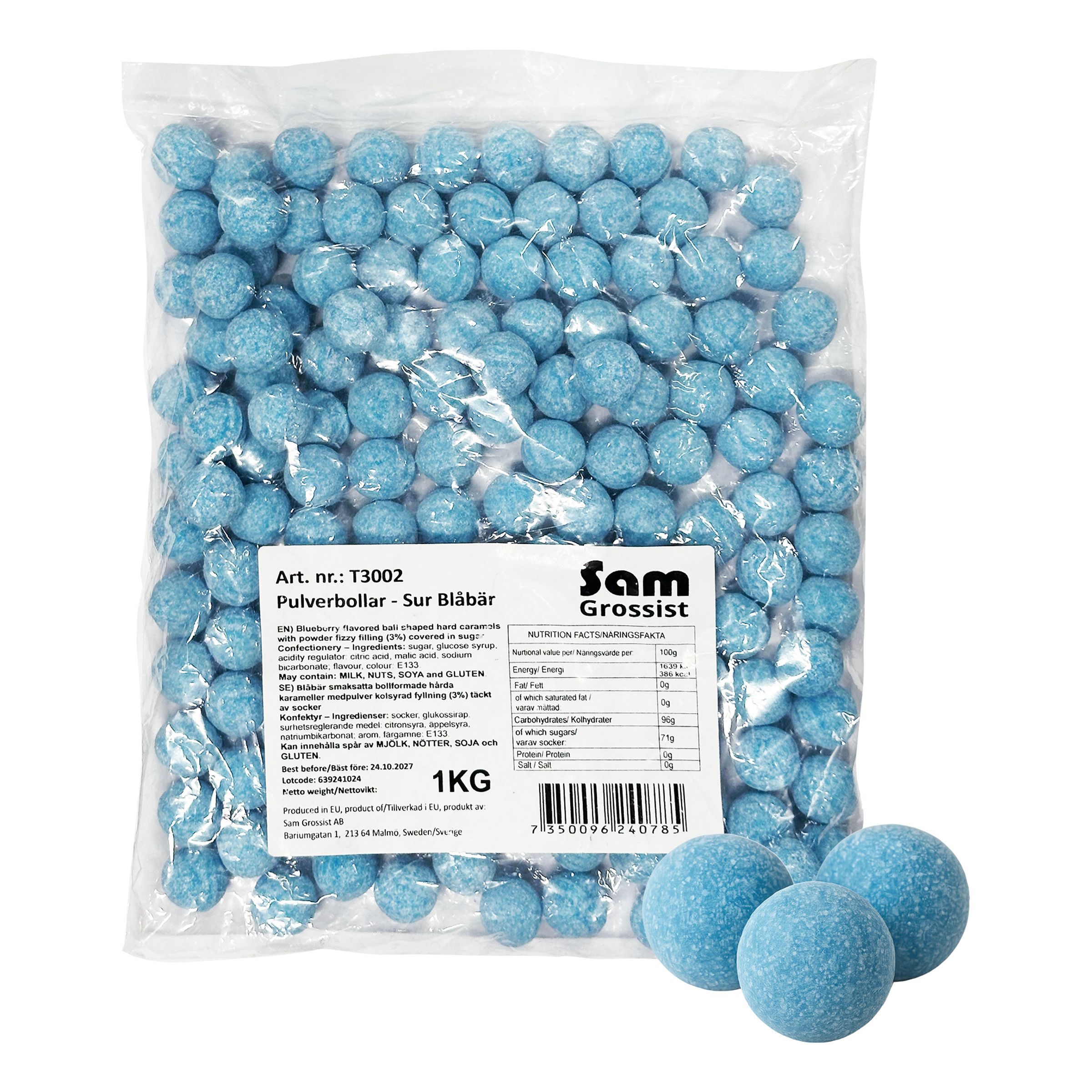 Pulverbollar Sur Blåbär Storpack - 1 kg