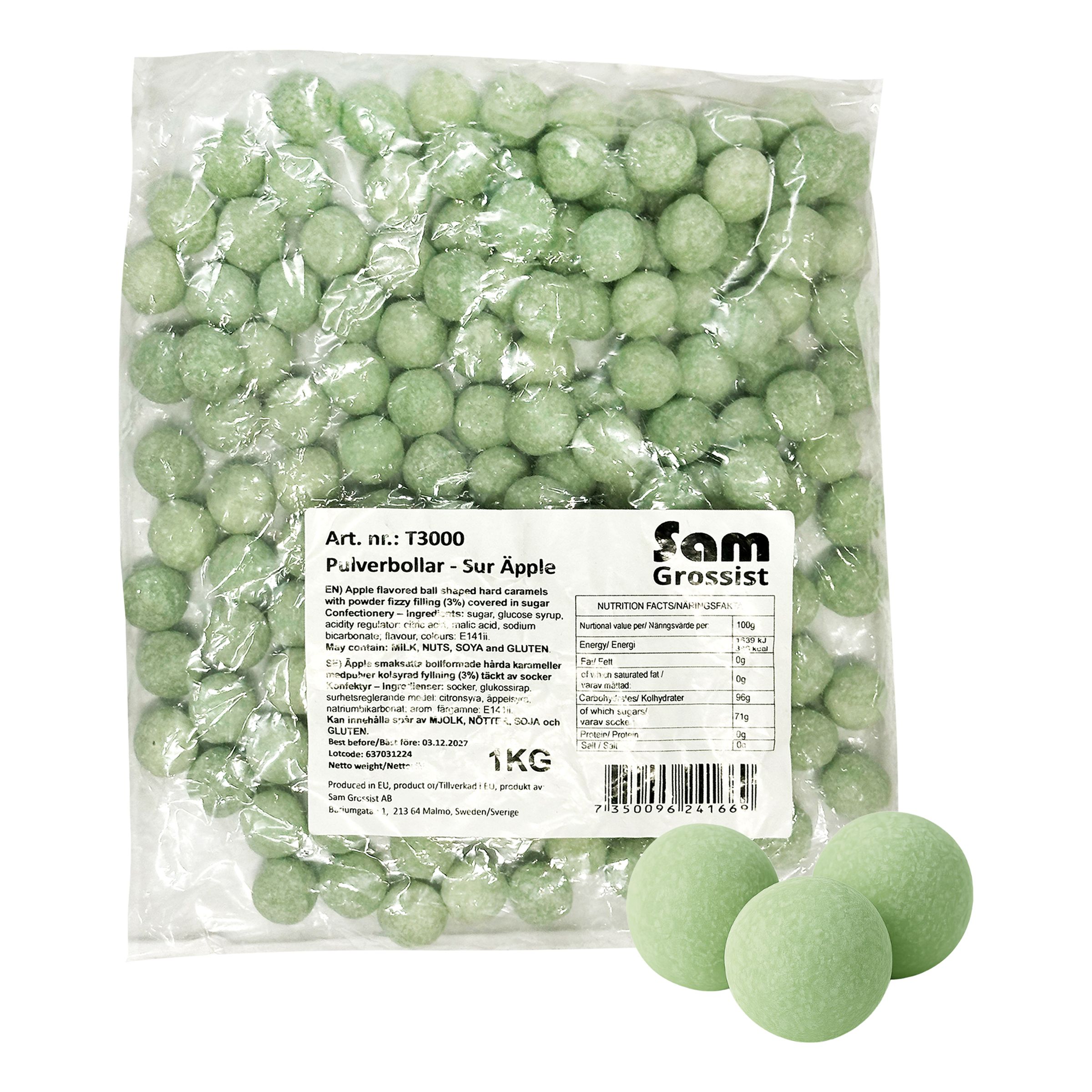 Pulverbollar Sur Äpple Storpack - 1 kg